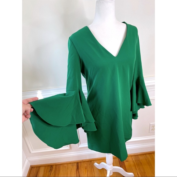 NWOT MILLY Emerald Green Bell Sleeve Shift Dress Size 8 - Picture 3 of 6
